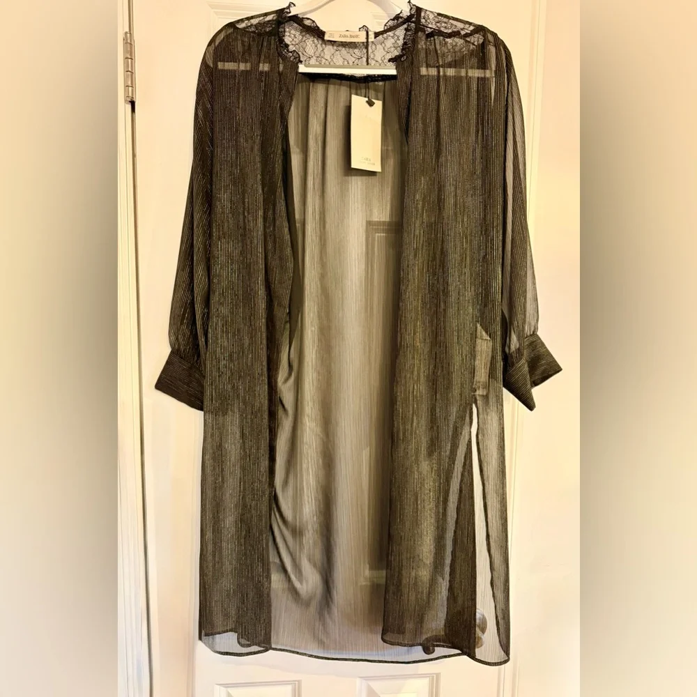 Zara Black/ Gold Sheer Duster Cardigan - Picture 7 of 14